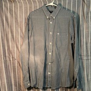 Dockers dress button up size large dark blue and white mini checkered flannel